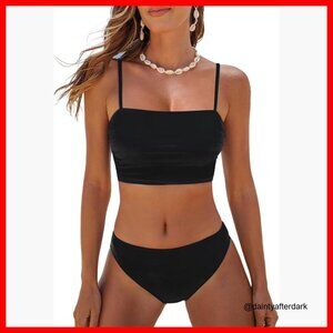 Bandeau Bikini Set with Removable Cups, Adjustable Straps, UPF 50+